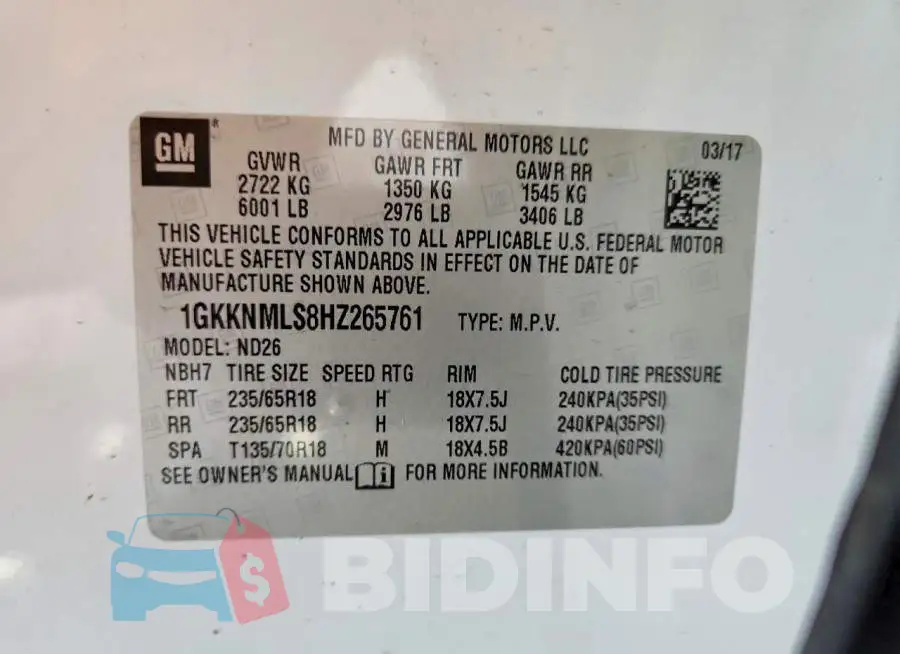 1GKKNMLS8HZ265761 Photo# 13