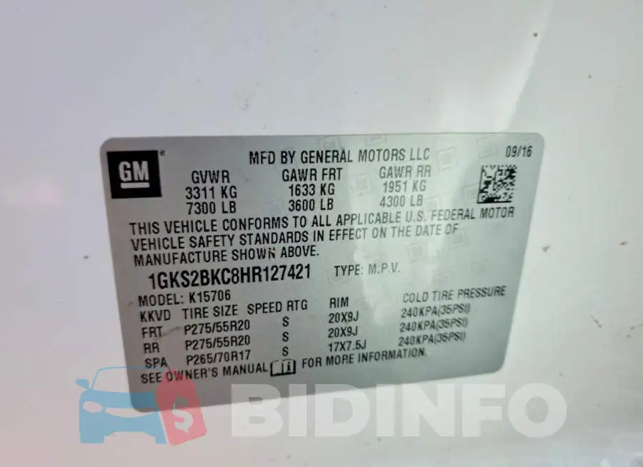 1GKS2BKC8HR127421 Photo# 13