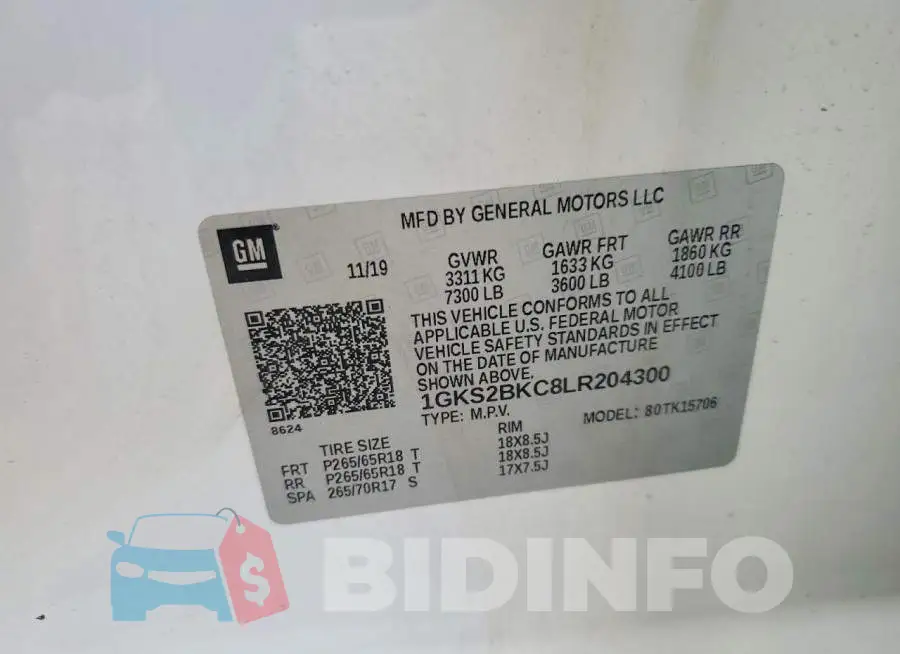 1GKS2BKC8LR204300 Photo# 13