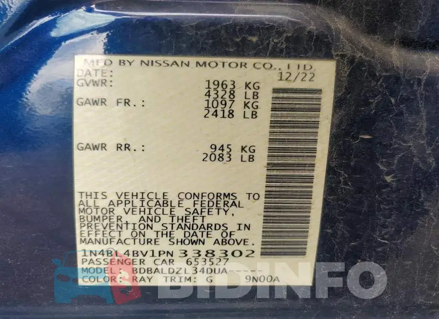 1N4BL4BV1PN338302 Photo# 12