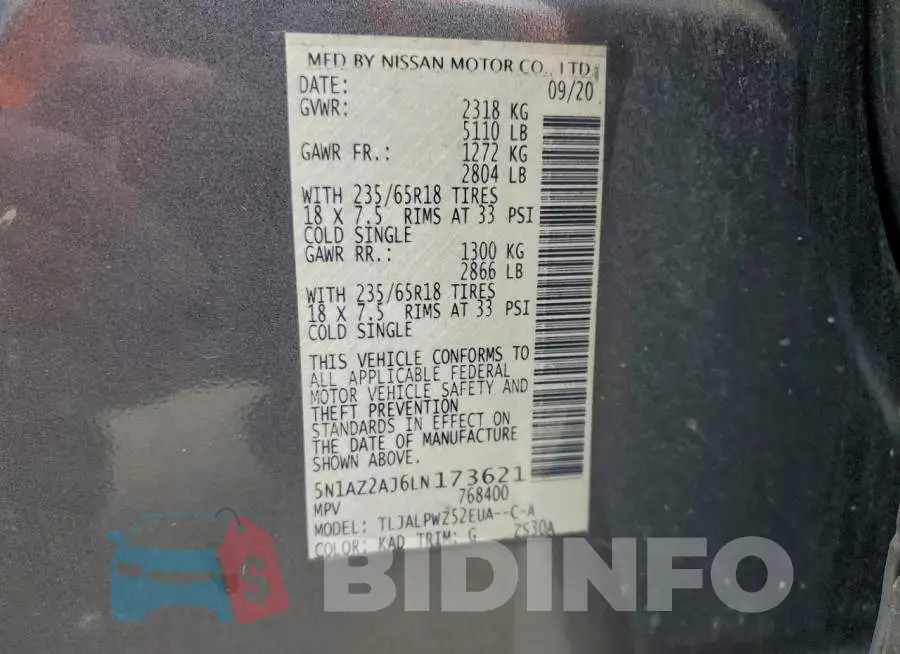 5N1AZ2AJ6LN173621 Photo# 14