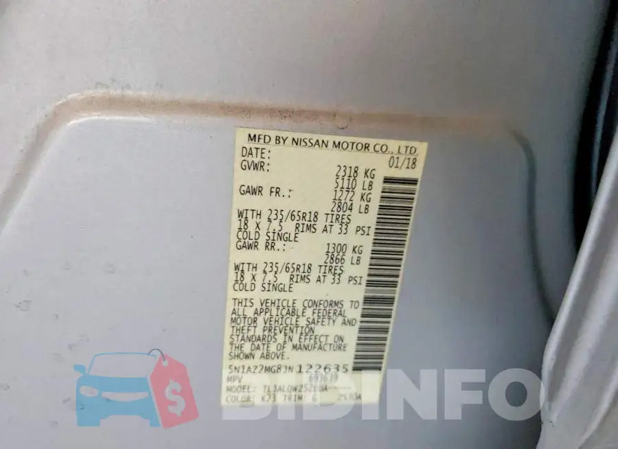 5N1AZ2MG8JN122635 Photo# 13