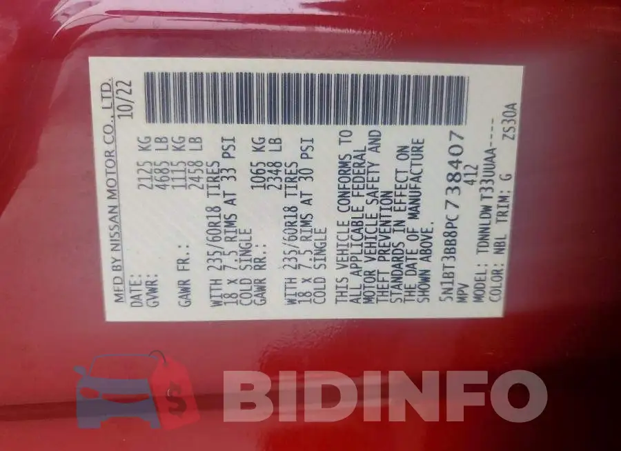 5N1BT3BB8PC738407 Photo# 12