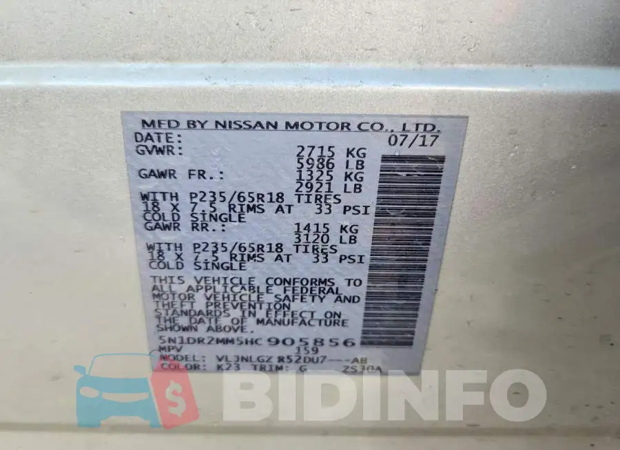 5N1DR2MM5HC905856 Photo# 13