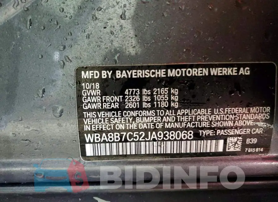 WBA8B7C52JA938068 Photo# 12