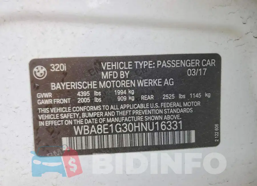 WBA8E1G30HNU16331 Photo# 12