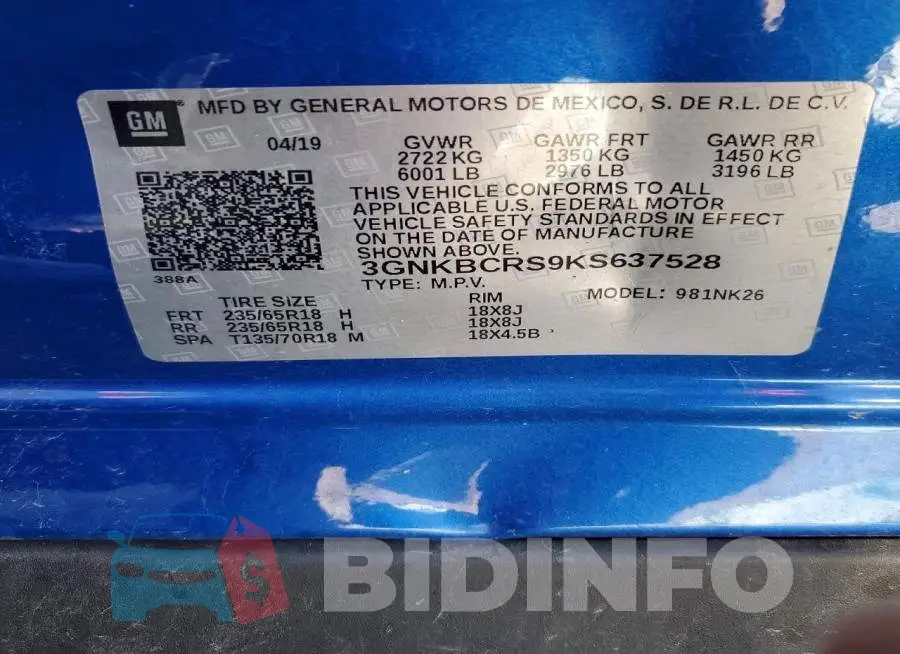 3GNKBCRS9KS637528 Photo# 13