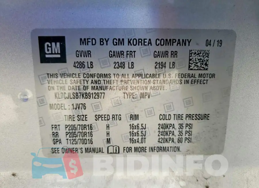 KL7CJLSB7KB912977 Photo# 13