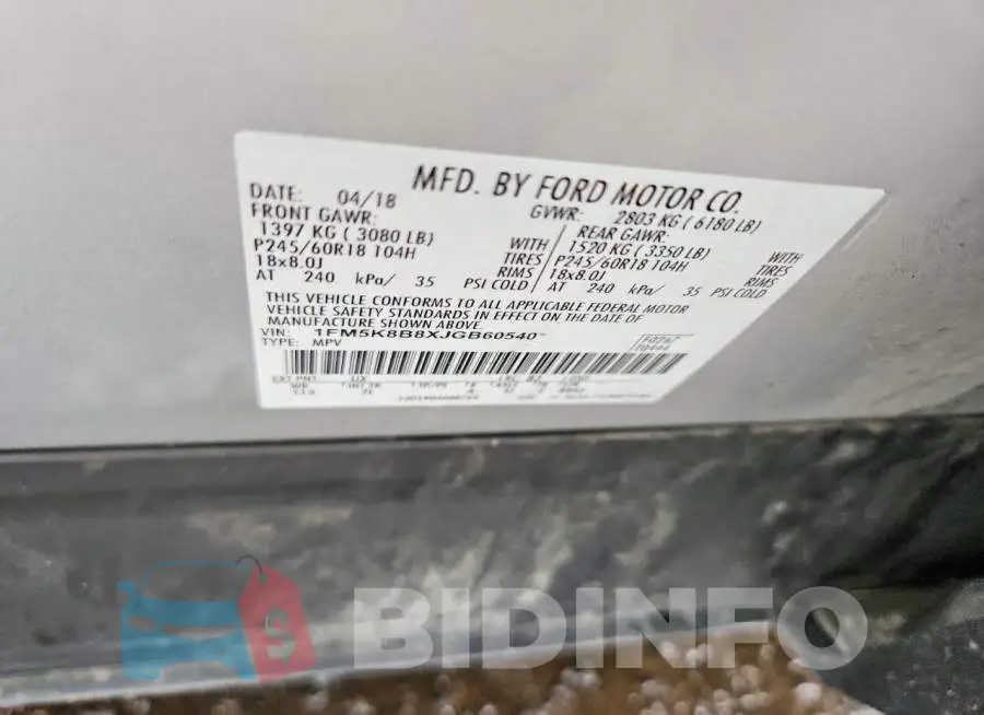 1FM5K8B8XJGB60540 Photo# 13