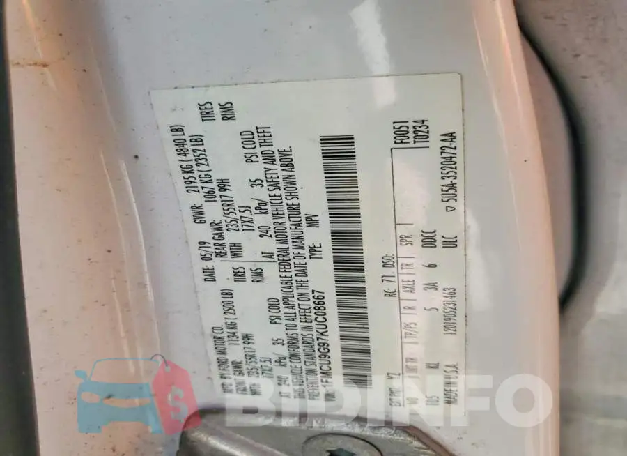 1FMCU9G97KUC08667 Photo# 13