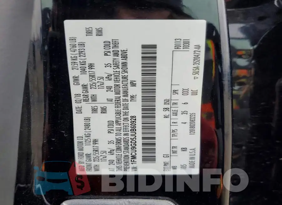 1FMCU9GD5JUB60928 Photo# 13