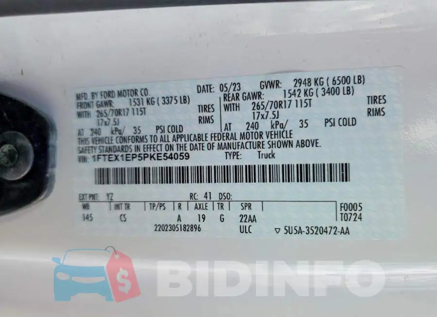 1FTEX1EP5PKE54059 Photo# 12