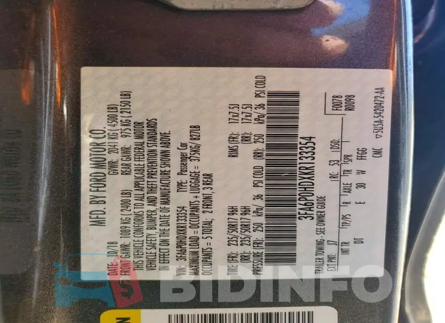 3FA6P0HDXKR133354 Photo# 12