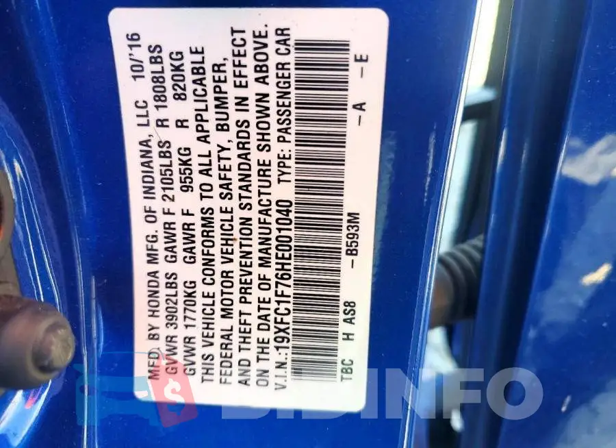 19XFC1F76HE001040 Photo# 13