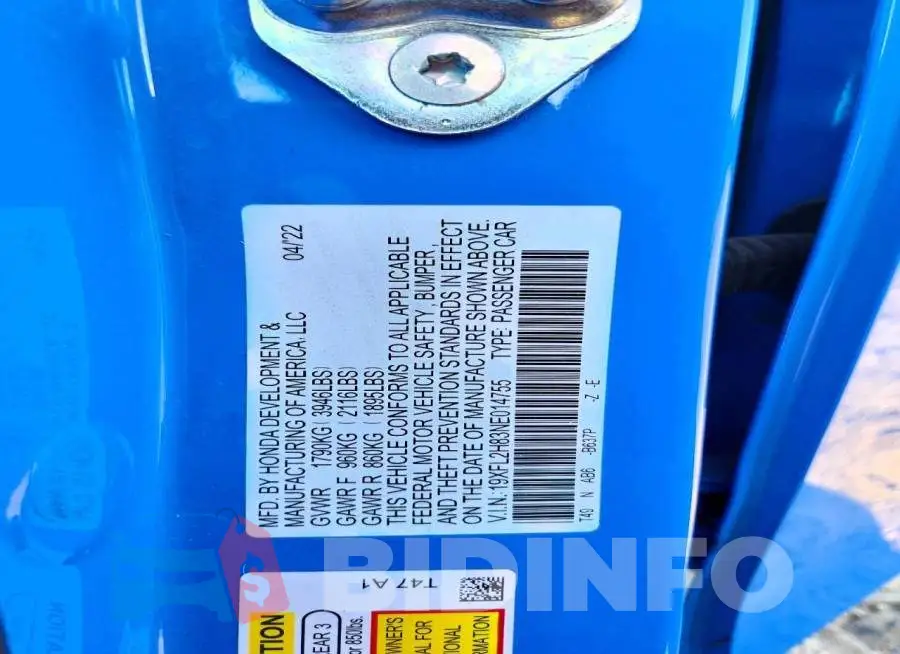 19XFL2H83NE014755 Photo# 12