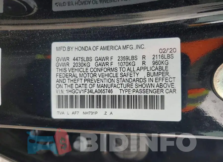 1HGCV1F34LA065746 Photo# 13