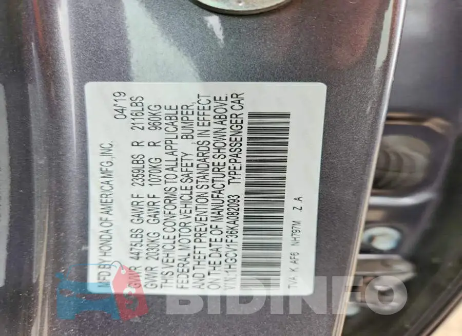 1HGCV1F36KA082093 Photo# 13