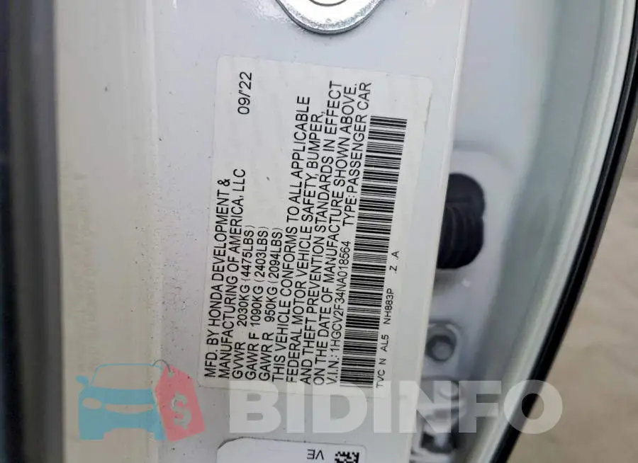 1HGCV2F34NA018564 Photo# 12