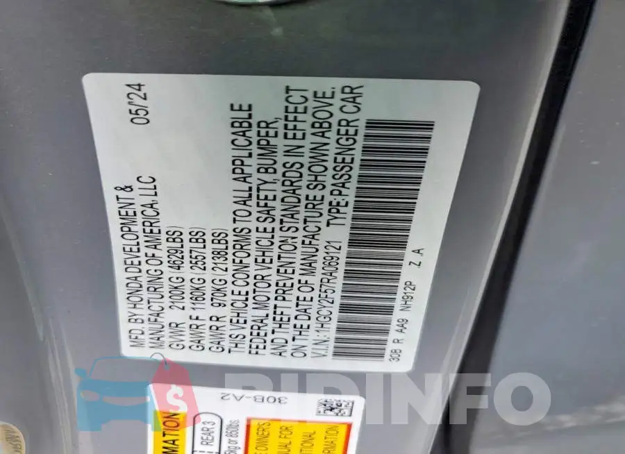 1HGCY2F57RA069121 Photo# 13