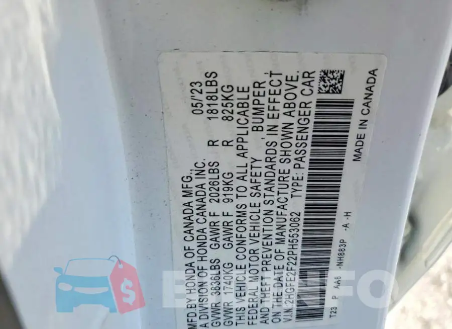 2HGFE2F22PH553062 Photo# 12