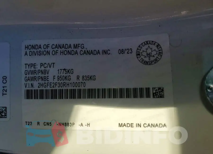 2HGFE2F30RH100070 Photo# 12