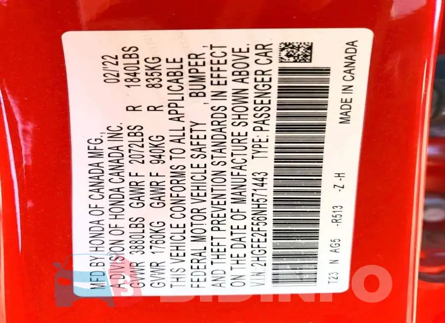 2HGFE2F56NH571443 Photo# 12