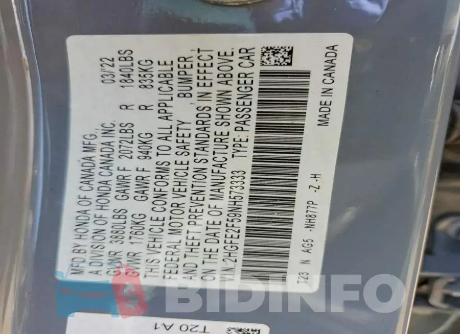 2HGFE2F59NH573333 Photo# 12