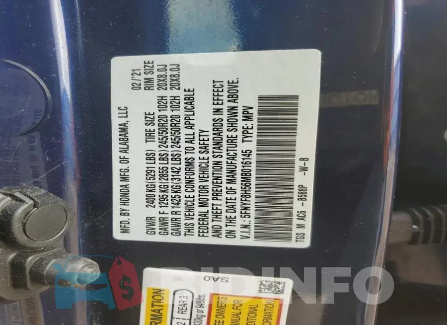 5FNYF8H56MB016145 Photo# 12