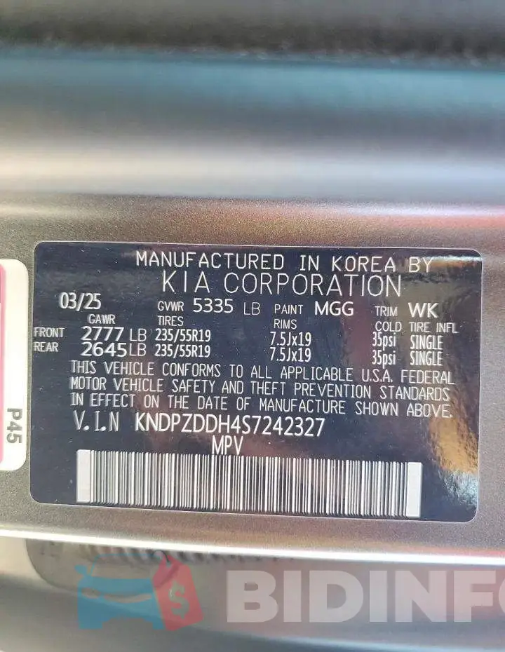 KNDPZDDH4S7242327 Photo# 14