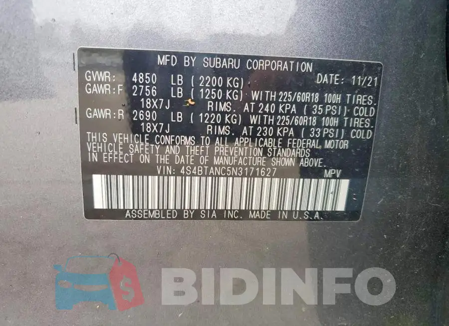 4S4BTANC5N3171627 Photo# 12