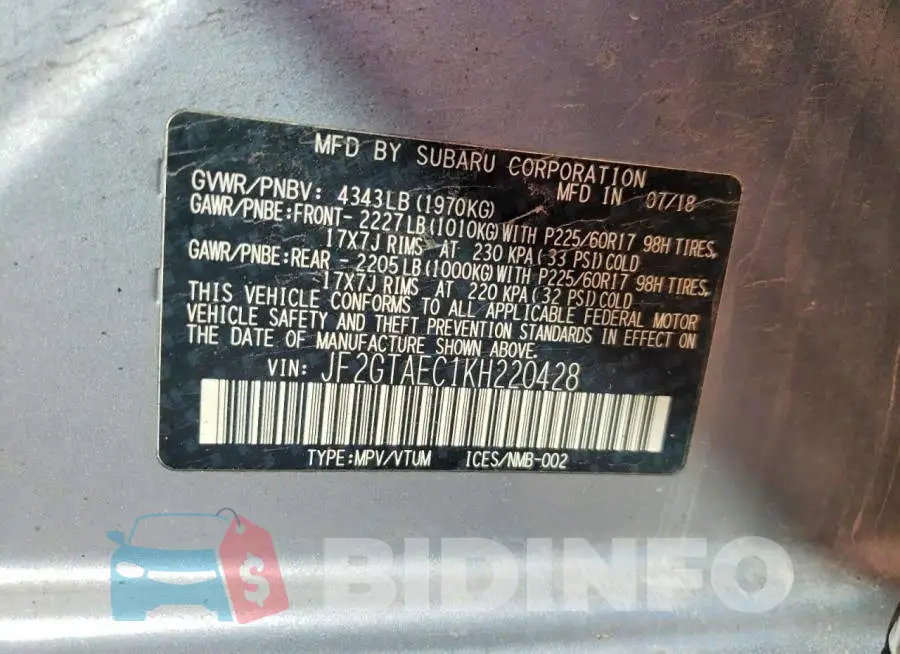 JF2GTAEC1KH220428 Photo# 13