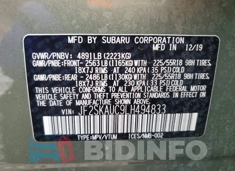 JF2SKAUC9LH494833 Photo# 13