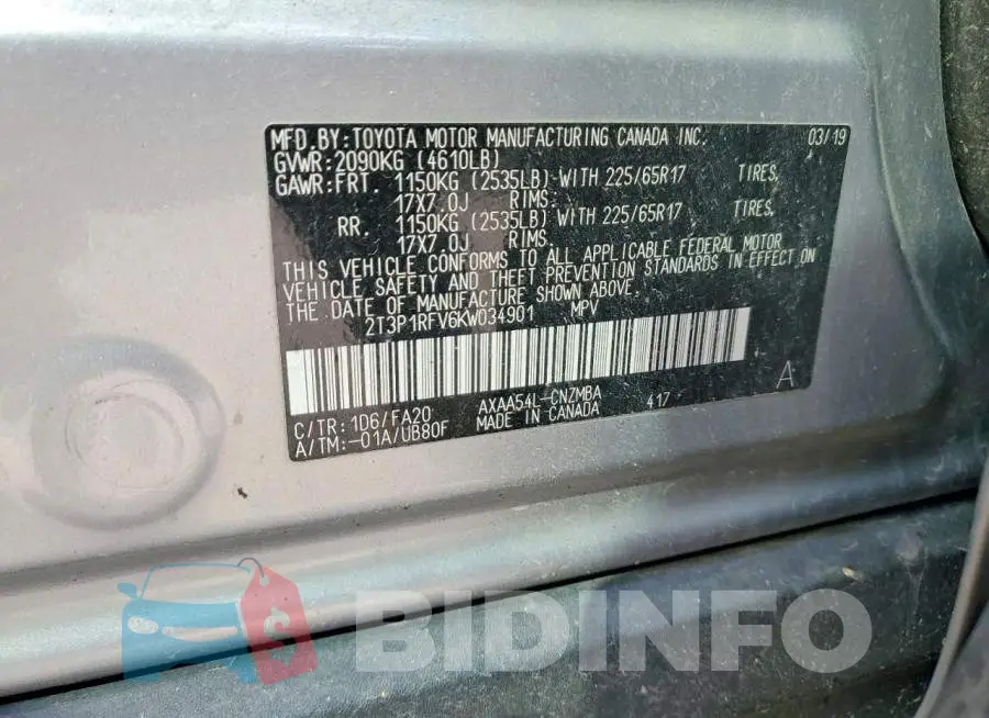 2T3P1RFV6KW034901 Photo# 13