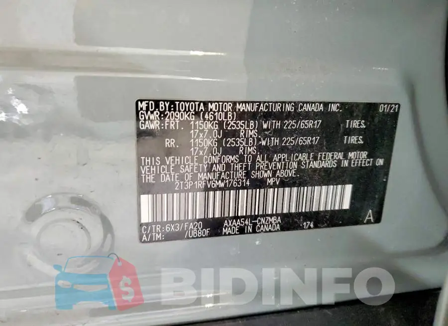 2T3P1RFV6MW176314 Photo# 14