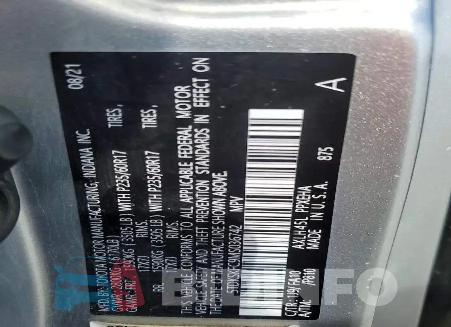 5TDKSKFC9MS036742 Photo# 13