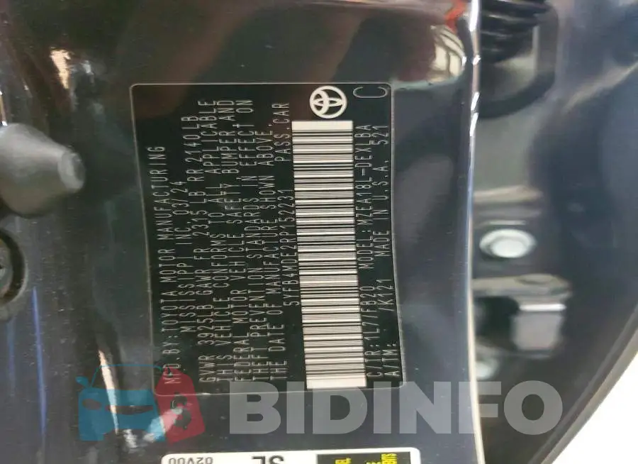 5YFB4MDE2RP152231 Photo# 12