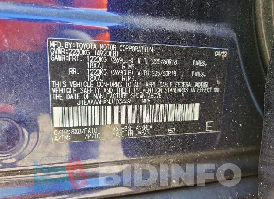 JTEAAAAHXNJ103449 Photo# 13