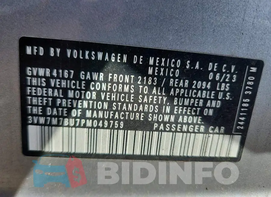 3VW7M7BU7PM049759 Photo# 12