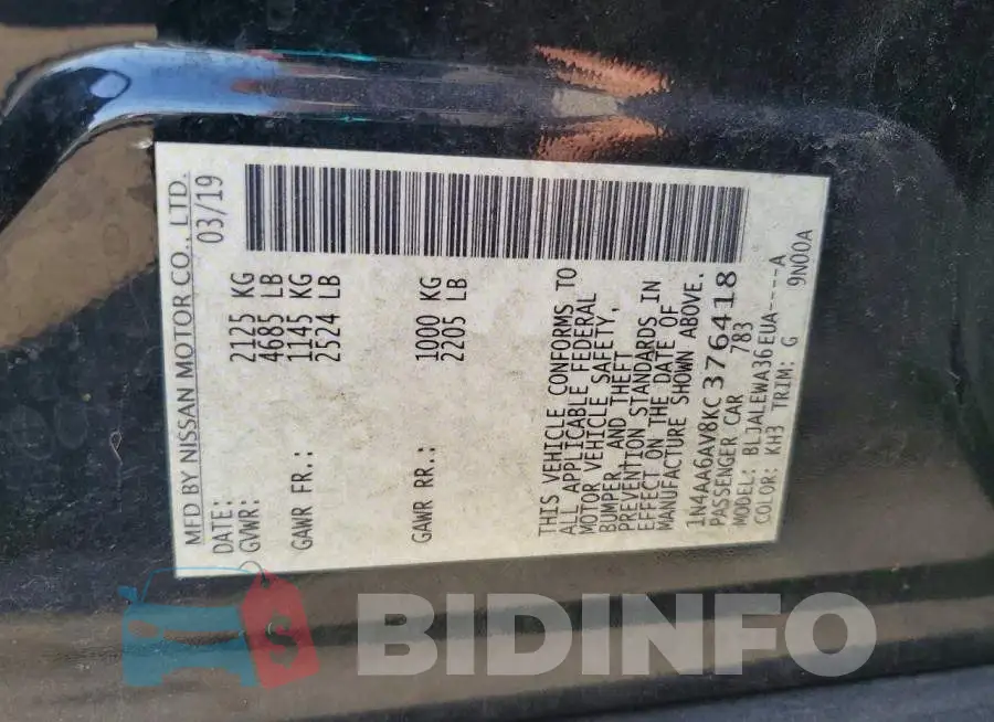 1N4AA6AV8KC376418 Photo# 12
