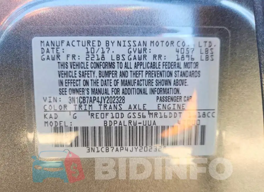 3N1CB7AP4JY202328 Photo# 12