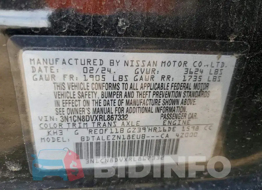 3N1CN8DVXRL867332 Photo# 12