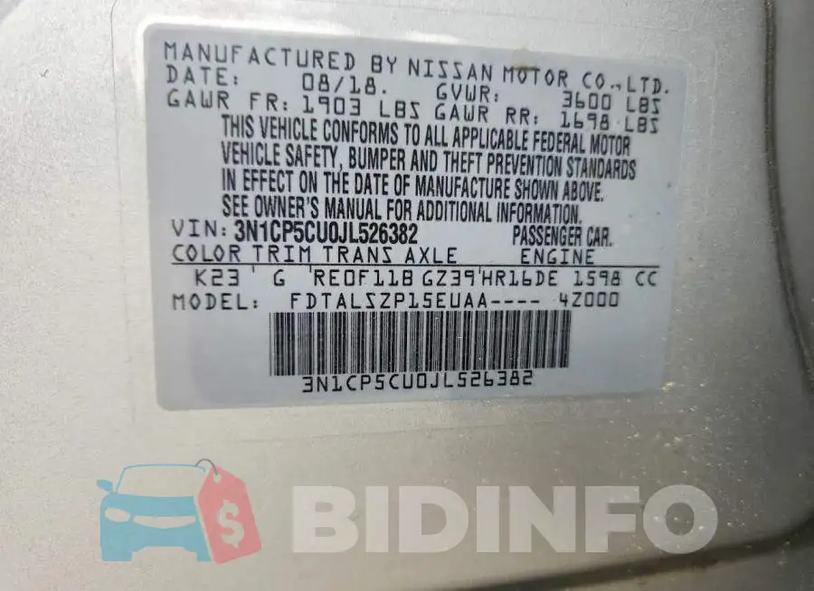 3N1CP5CU0JL526382 Photo# 12