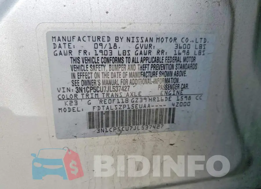 3N1CP5CU7JL537427 Photo# 13