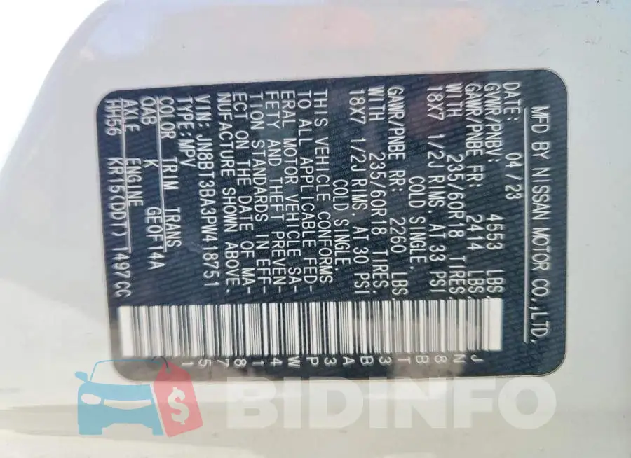 JN8BT3BA3PW418751 Photo# 14
