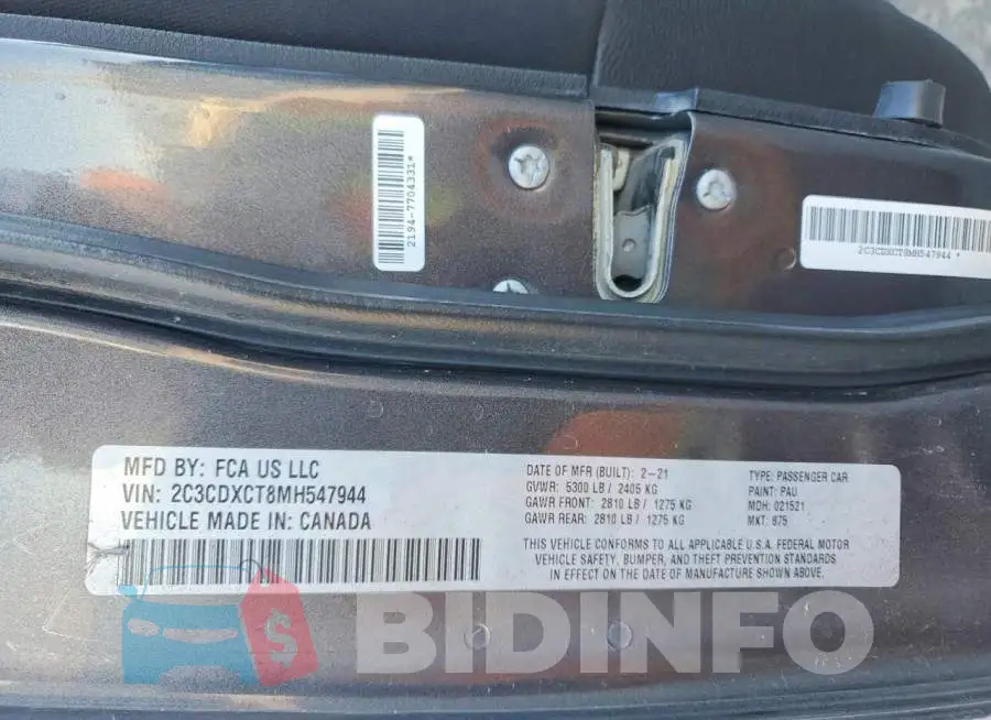 2C3CDXCT8MH547944 Photo# 12