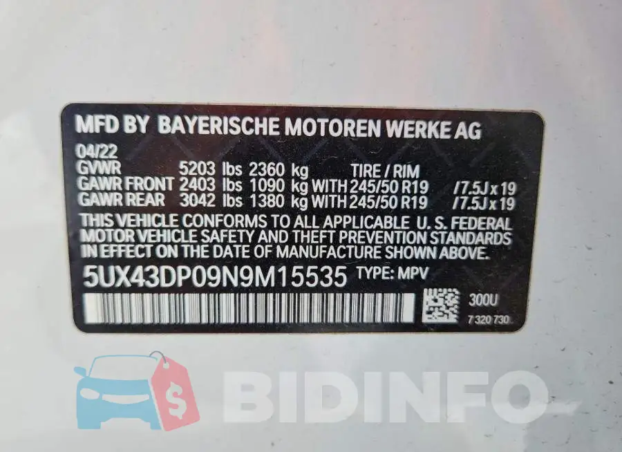 5UX43DP09N9M15535 Photo# 14