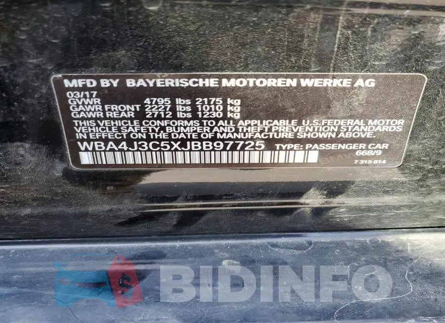 WBA4J3C5XJBB97725 Photo# 13