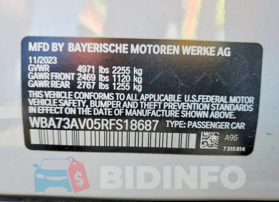 WBA73AV05RFS18687 Photo# 12