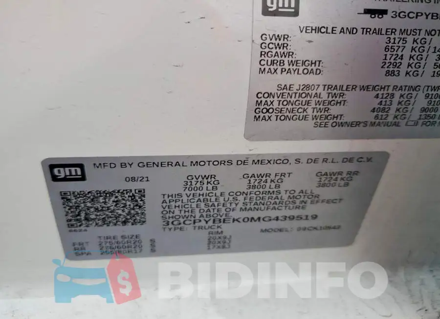3GCPYBEK0MG439519 Photo# 12