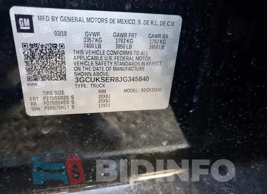 3GCUKSER8JG345840 Photo# 12